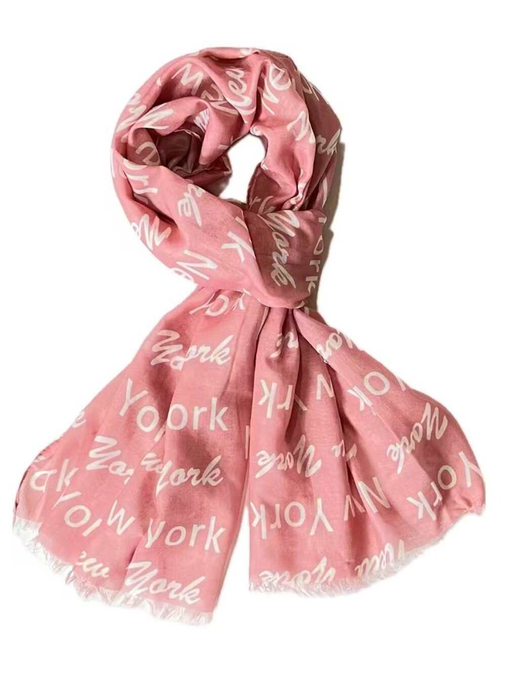 Women Summer New York Print Rectangular Light Scarf - Pink